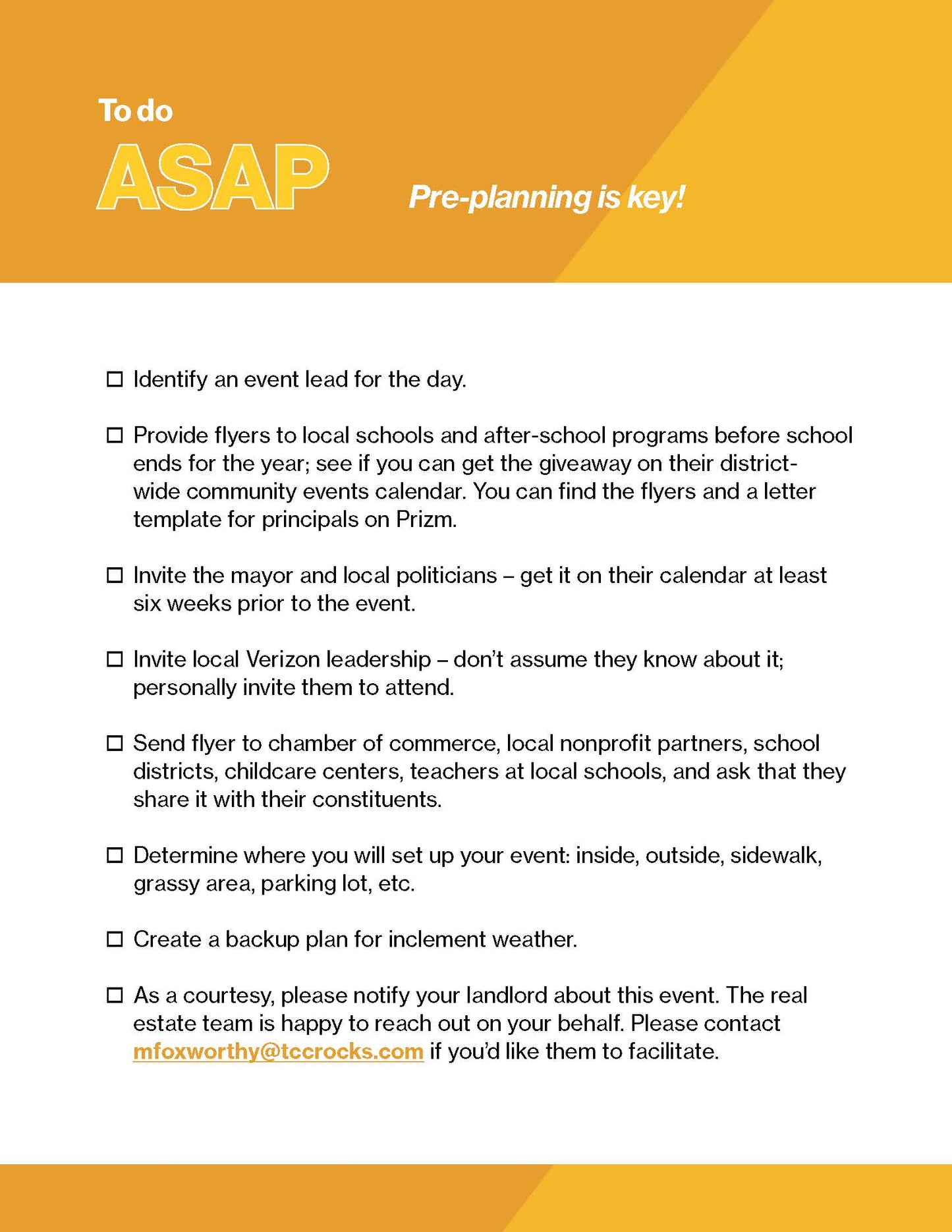 Backpack Giveaway Event Checklist TCC