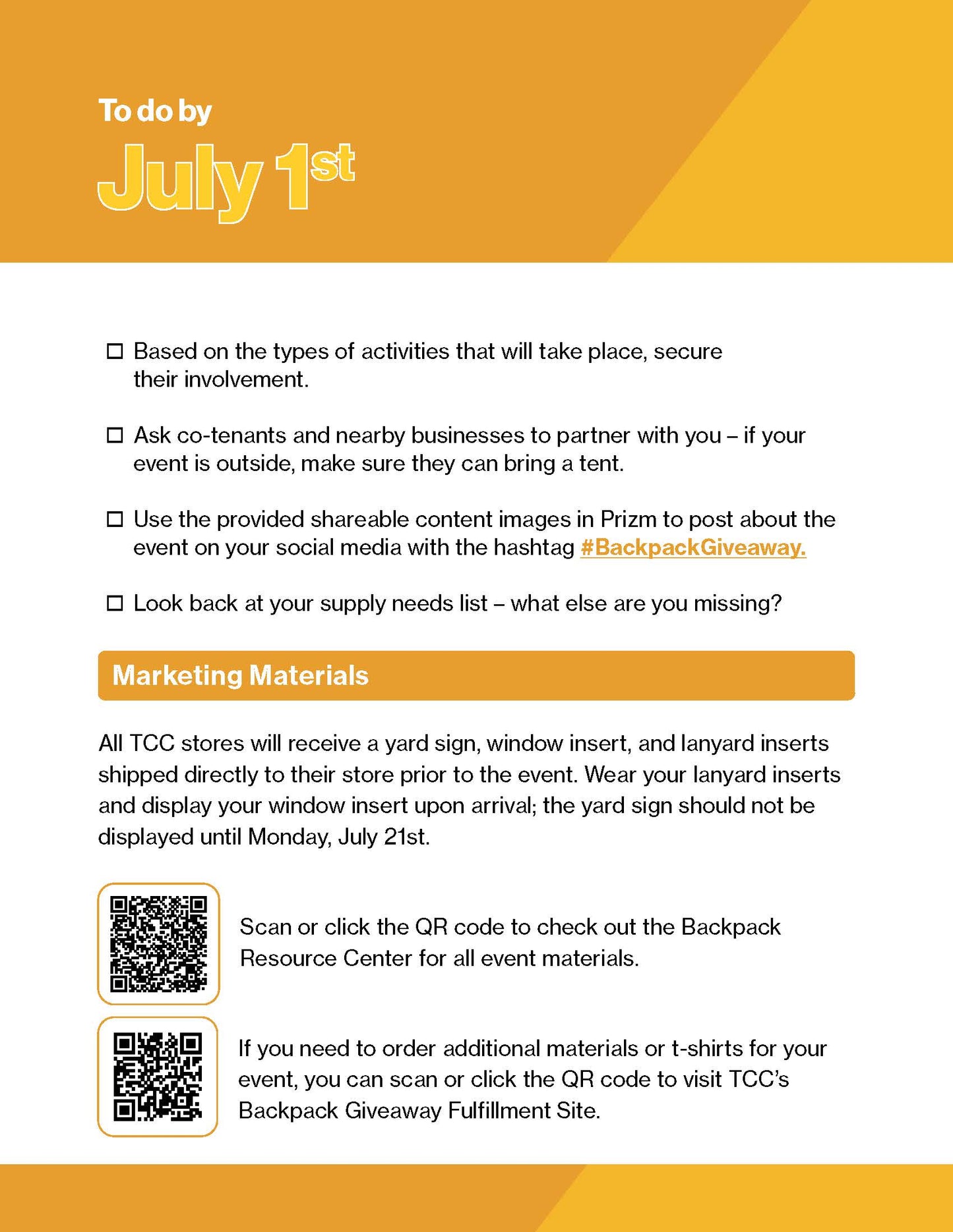 Backpack Giveaway Event Checklist TCC