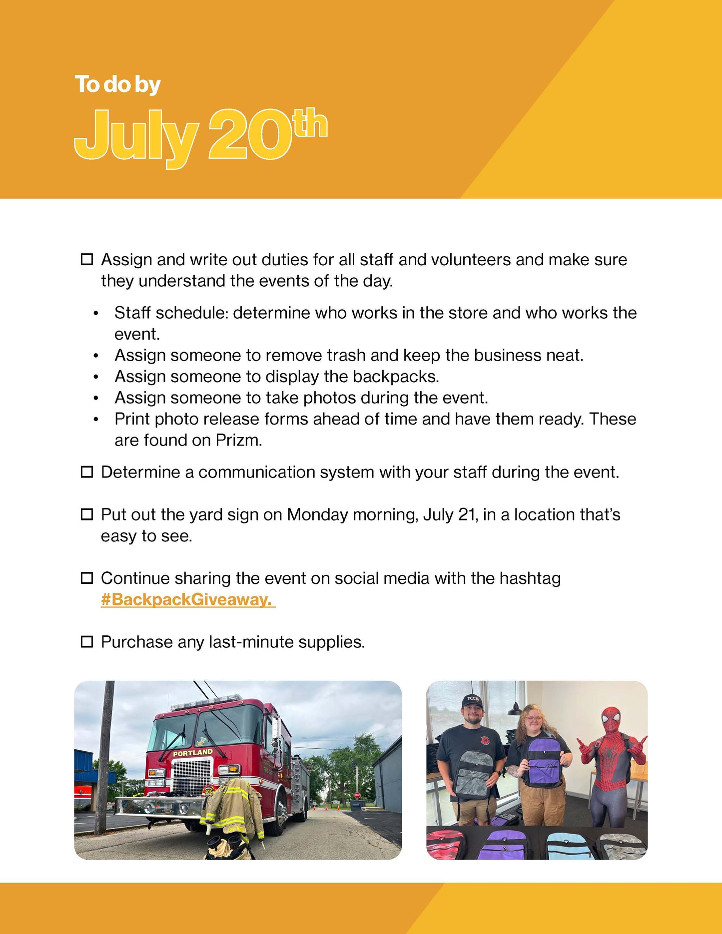 Backpack Giveaway Event Checklist TCC